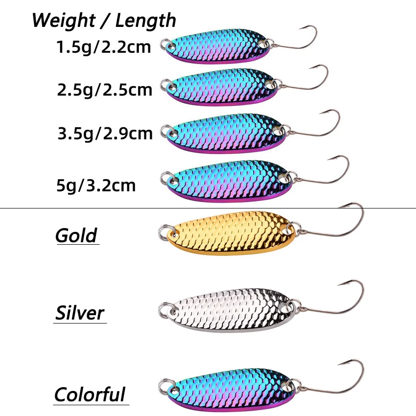 10pcs Metal Spoon Lures Baits 1.5g 2.5g 3.5g 5g Spinner Pesca Stream Bait Mini Fishing Spoon Lure For Trout Perch Pike Salmon