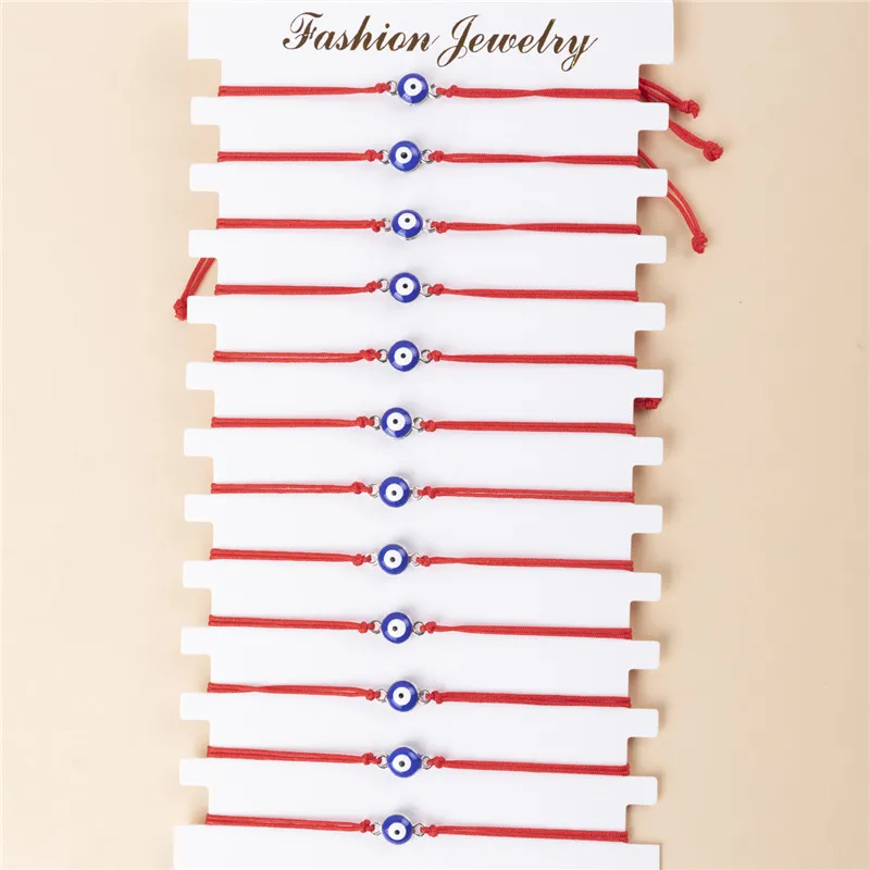 12Pcs/set Blue Eyes Rhinestone Charms Bracelet Set Fashion Handwoven Red Rope Adjustable Wrist For Women Girls Jewelry Gift
