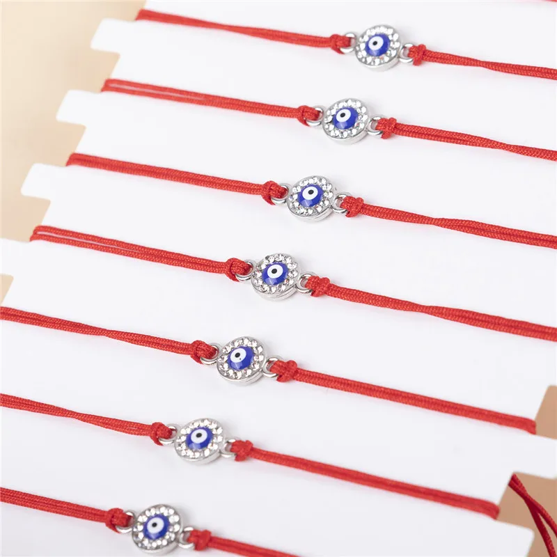 12Pcs/set Blue Eyes Rhinestone Charms Bracelet Set Fashion Handwoven Red Rope Adjustable Wrist For Women Girls Jewelry Gift
