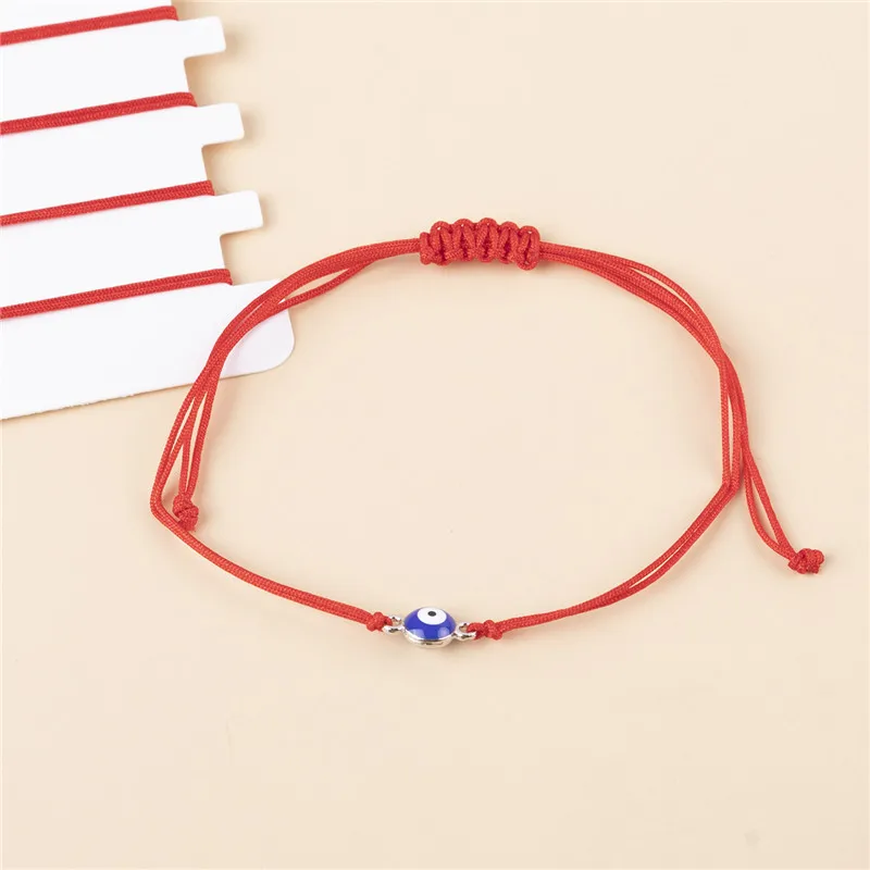 12Pcs/set Blue Eyes Rhinestone Charms Bracelet Set Fashion Handwoven Red Rope Adjustable Wrist For Women Girls Jewelry Gift