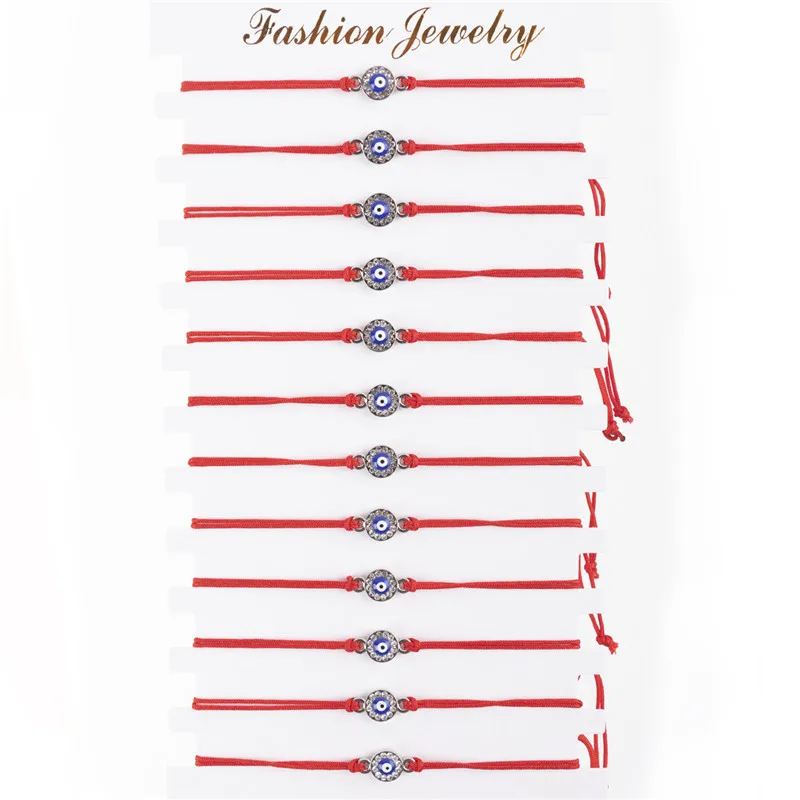 12Pcs/set Blue Eyes Rhinestone Charms Bracelet Set Fashion Handwoven Red Rope Adjustable Wrist For Women Girls Jewelry Gift