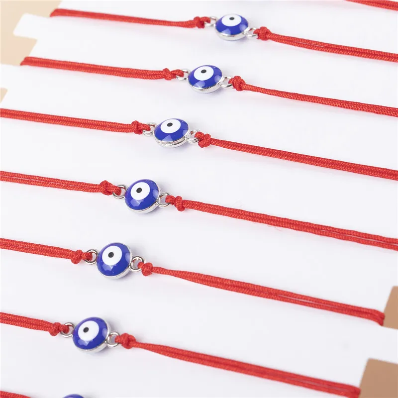 12Pcs/set Blue Eyes Rhinestone Charms Bracelet Set Fashion Handwoven Red Rope Adjustable Wrist For Women Girls Jewelry Gift
