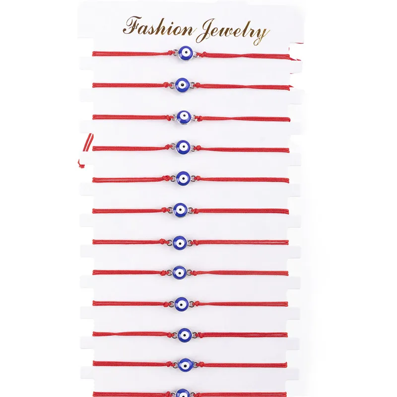 12Pcs/set Blue Eyes Rhinestone Charms Bracelet Set Fashion Handwoven Red Rope Adjustable Wrist For Women Girls Jewelry Gift