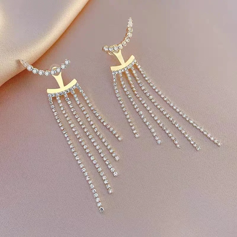 2023 Luxury Women's Earrings Rhinestone Fringe Hanging Zircon Earrings New Shiny Wedding Statement Party Jewelry Gifts