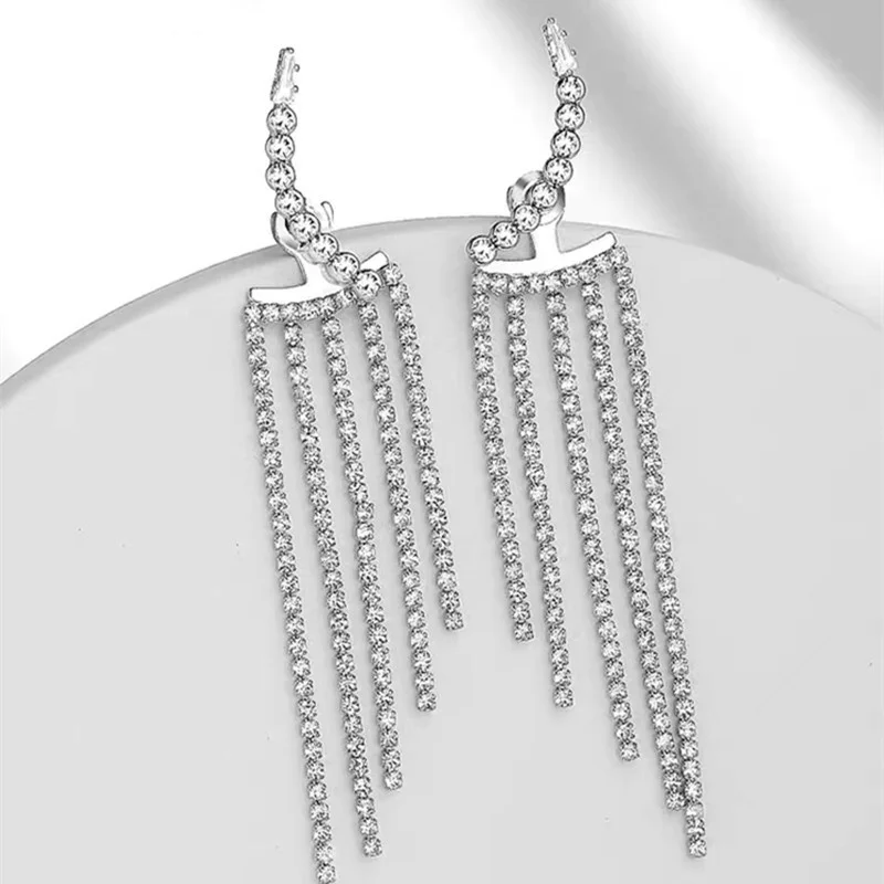 2023 Luxury Women's Earrings Rhinestone Fringe Hanging Zircon Earrings New Shiny Wedding Statement Party Jewelry Gifts