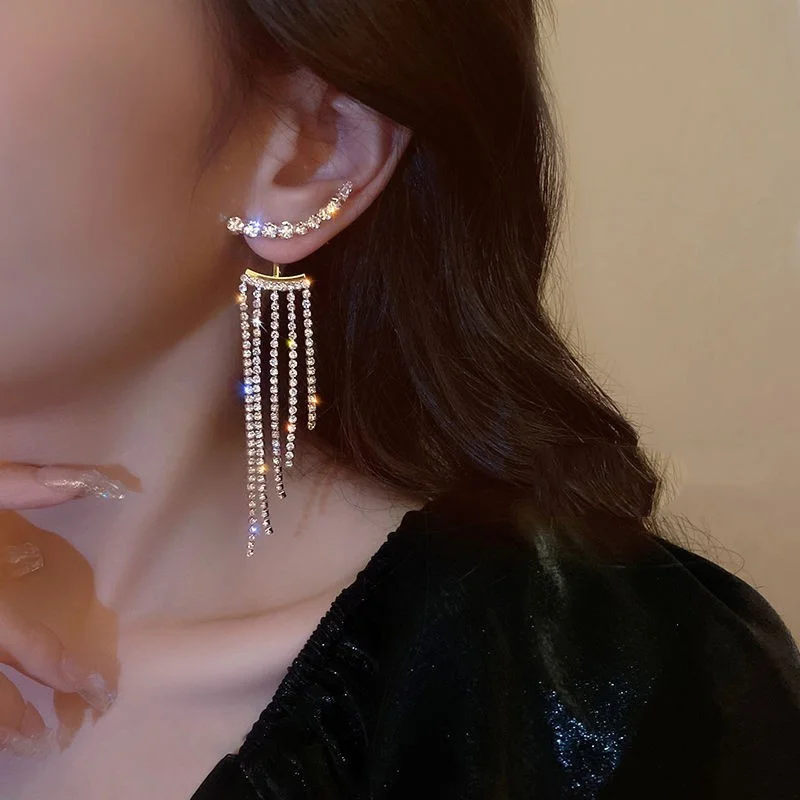 2023 Luxury Women's Earrings Rhinestone Fringe Hanging Zircon Earrings New Shiny Wedding Statement Party Jewelry Gifts