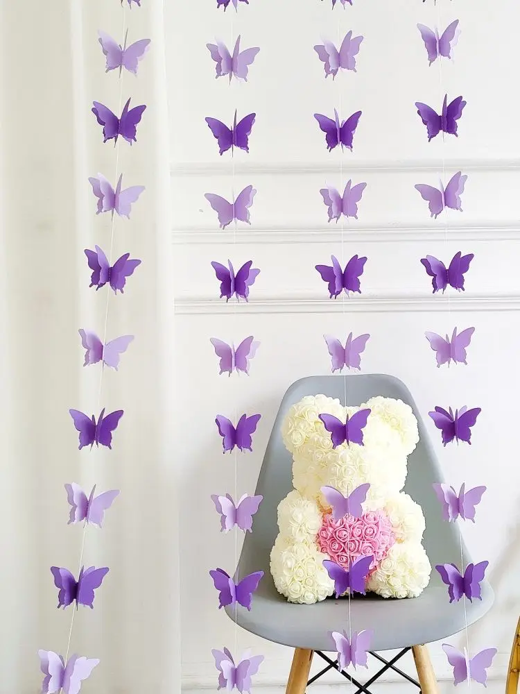 2/5 Strings Paper Butterfly Garland Hanging Wedding Fairy Birthday Party Decoration Butterflies DIY Banner Baby Shower Suppie