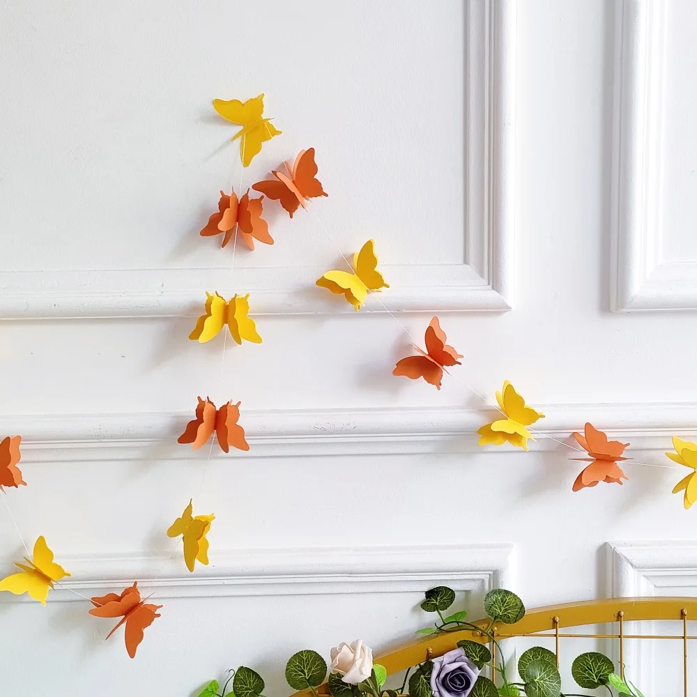 2/5 Strings Paper Butterfly Garland Hanging Wedding Fairy Birthday Party Decoration Butterflies DIY Banner Baby Shower Suppie