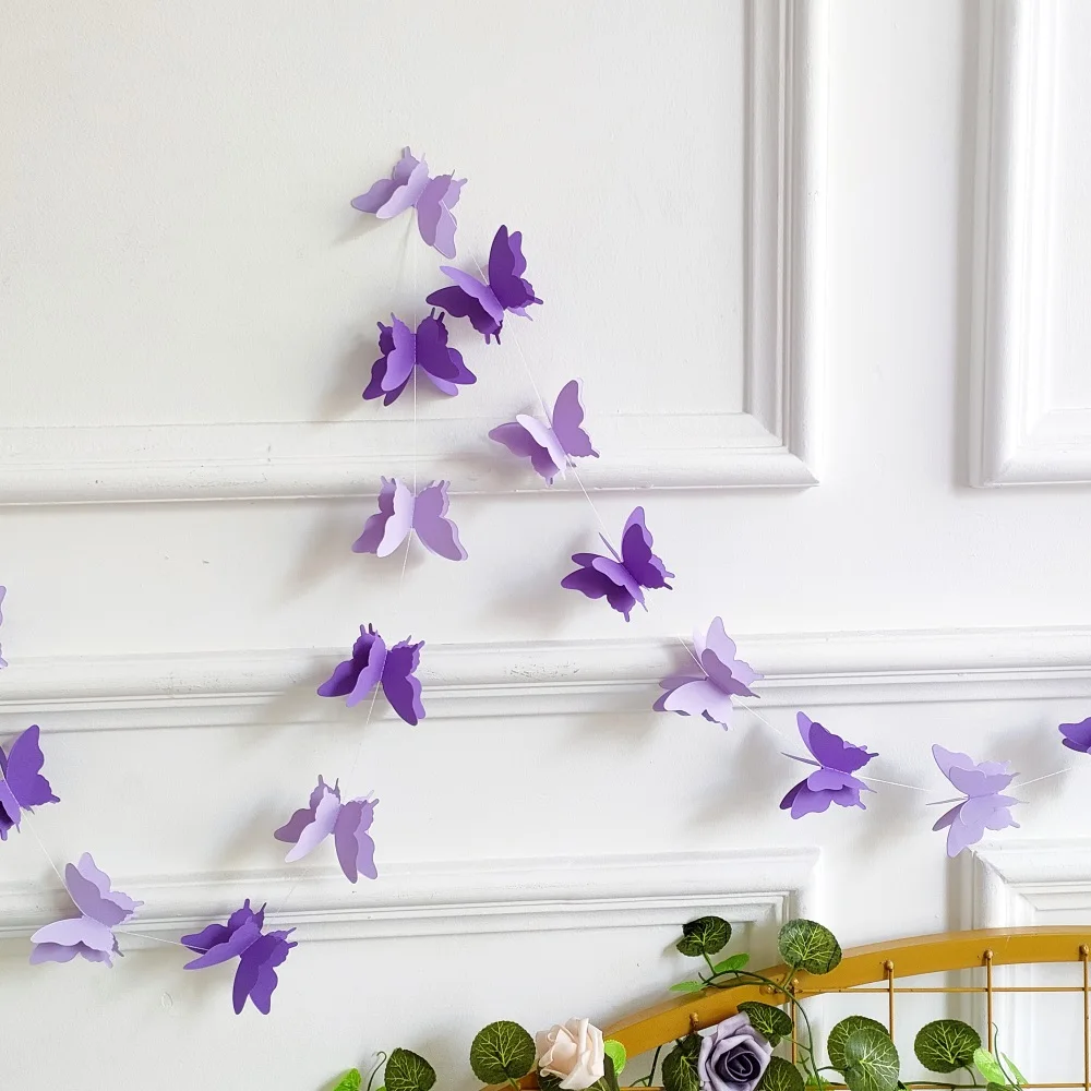 2/5 Strings Paper Butterfly Garland Hanging Wedding Fairy Birthday Party Decoration Butterflies DIY Banner Baby Shower Suppie