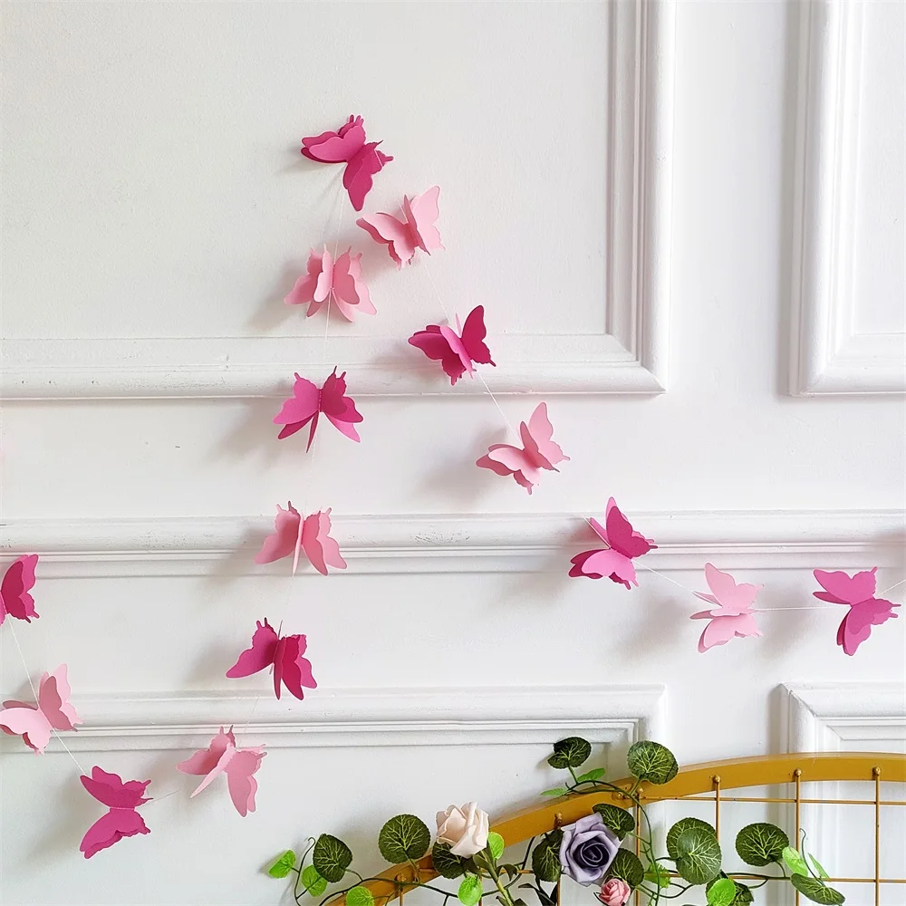 2/5 Strings Paper Butterfly Garland Hanging Wedding Fairy Birthday Party Decoration Butterflies DIY Banner Baby Shower Suppie