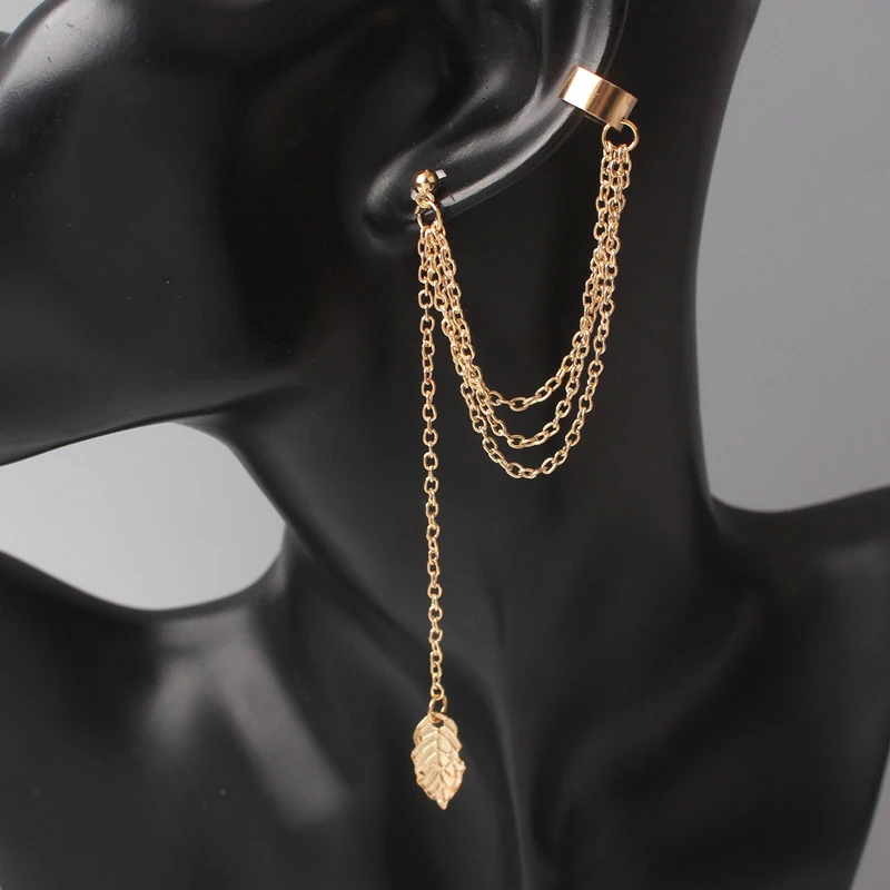 New Fashion Leaf Ear Cuff for Women Personality Punk Gold Color Leaves Pendants Female Clip Earrings Brincos boucle d'oreille
