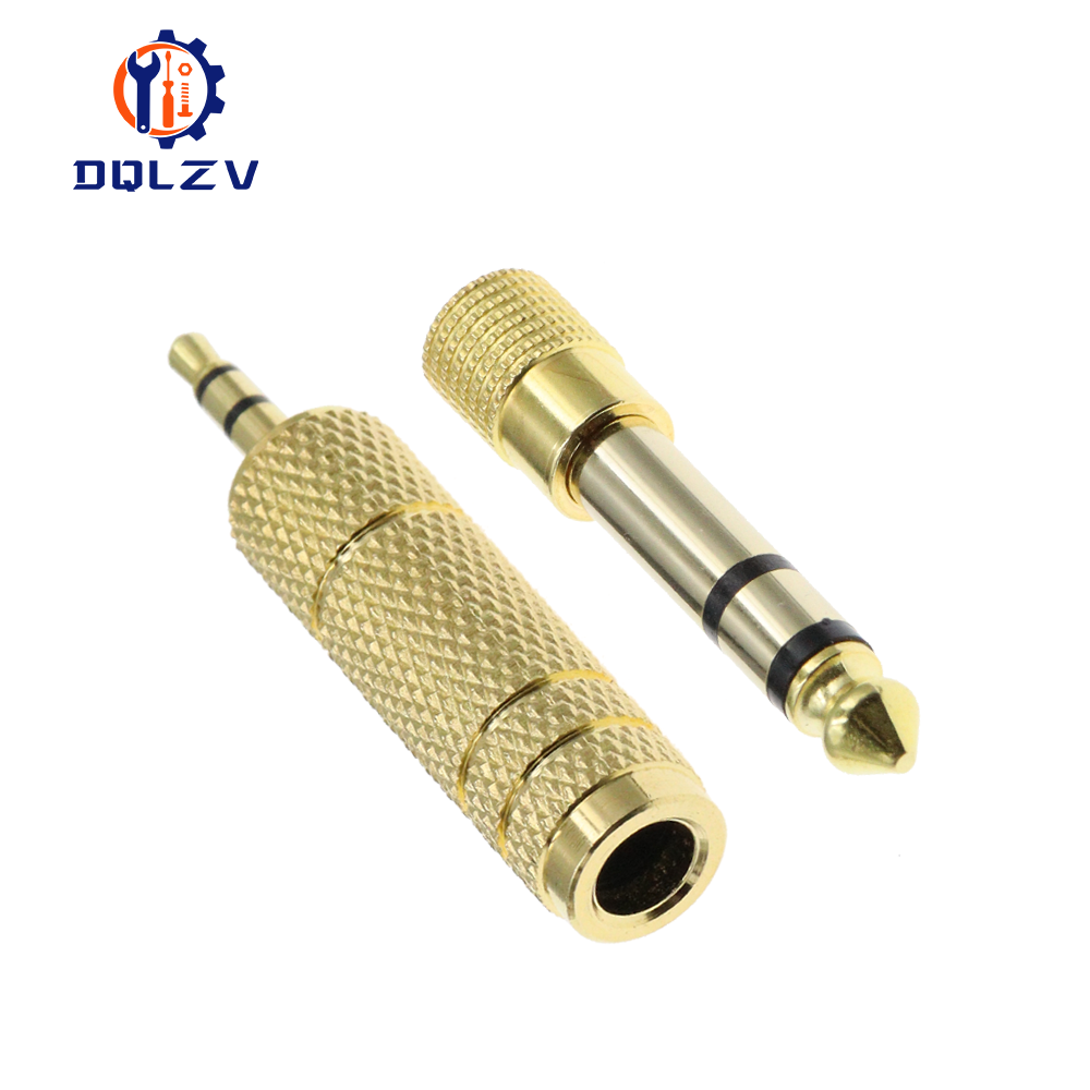 Gold 6.3mm 1/4" Male Plug to 3.5mm 1/8" Female Jack Stereo Headphone Audio Adapter Home Connectors Adapter Microphone Hot Sell