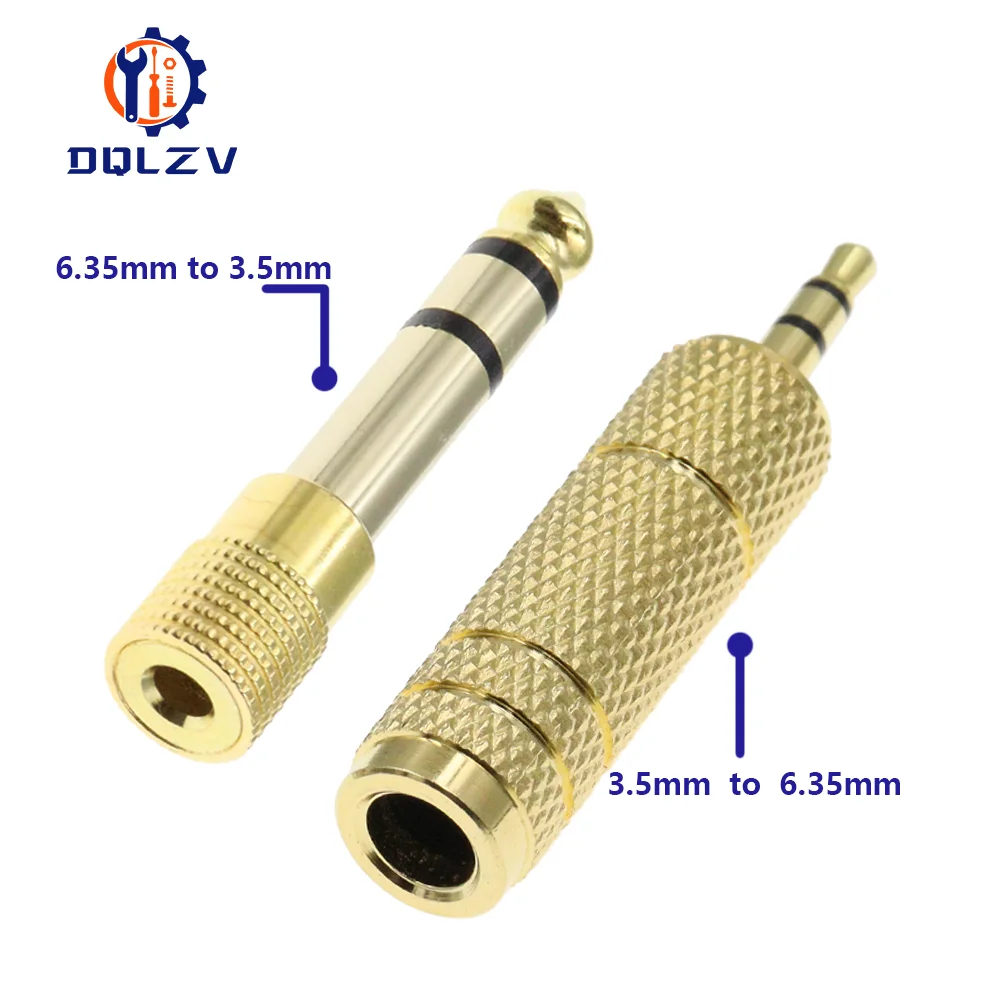 Gold 6.3mm 1/4" Male Plug to 3.5mm 1/8" Female Jack Stereo Headphone Audio Adapter Home Connectors Adapter Microphone Hot Sell