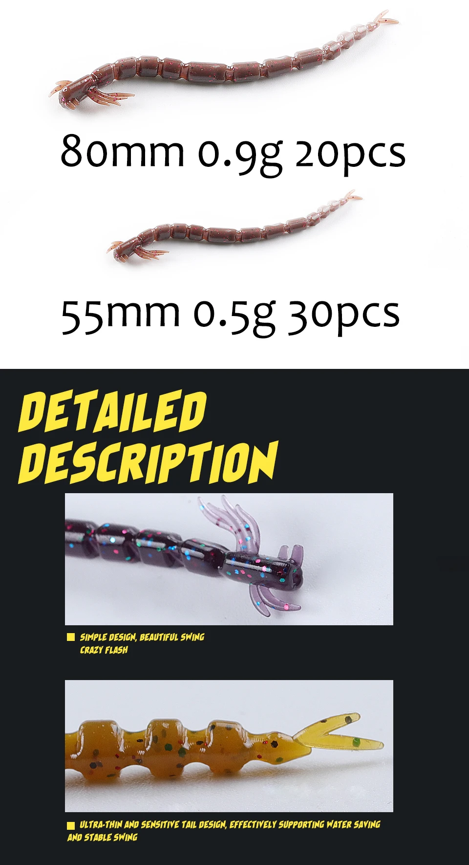 2021 new supercontinent blood teez larva soft bait Luya soft bait crazy  55mm/80mm swing larva