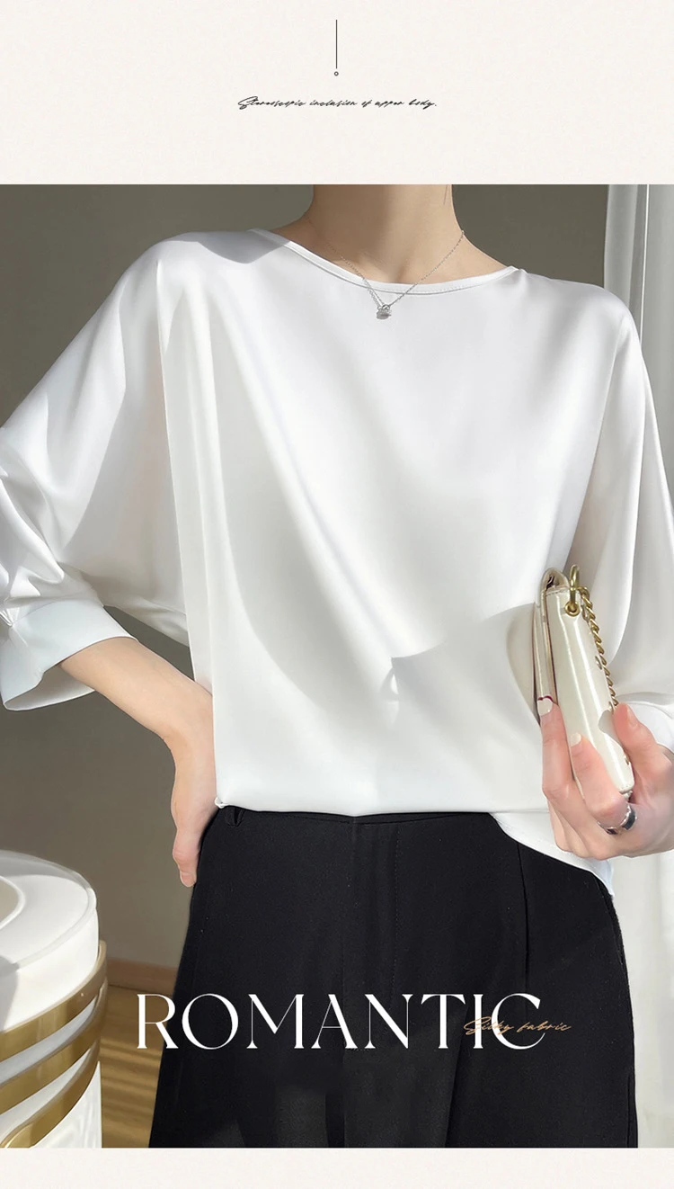 2026 New In Summer Satin Silk Half-Sleeve Tee Tops Basic Solid Women‘s T-Shirt Casual O-neck Thin Shirts Ladies Loose Blouses