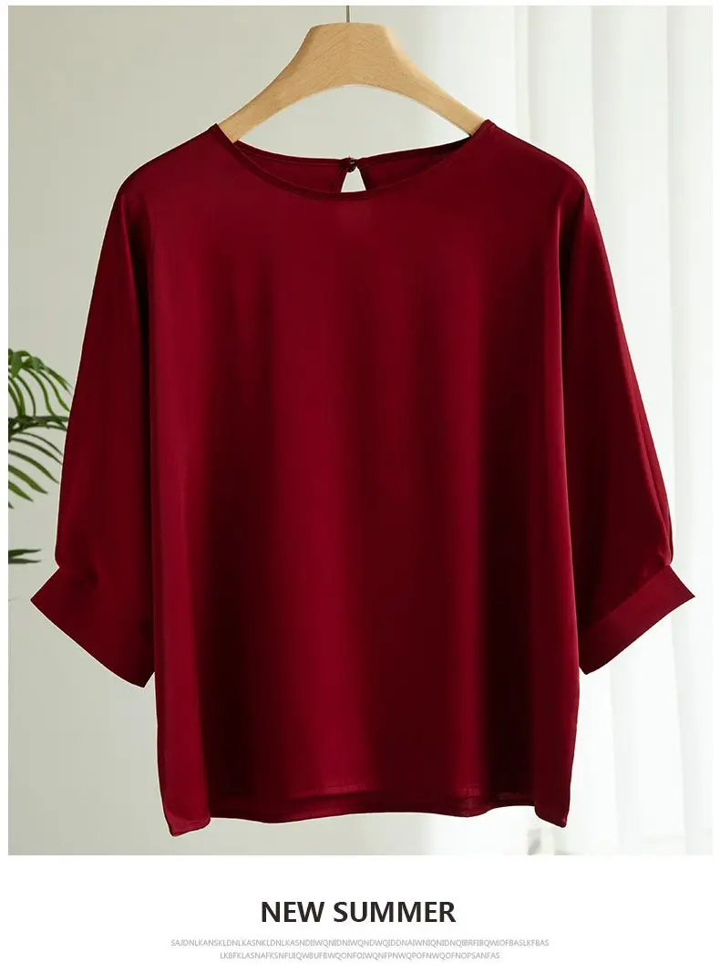 2026 New In Summer Satin Silk Half-Sleeve Tee Tops Basic Solid Women‘s T-Shirt Casual O-neck Thin Shirts Ladies Loose Blouses