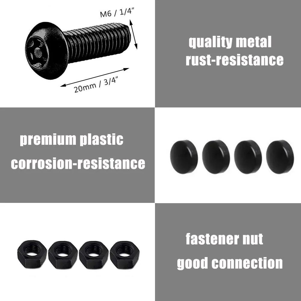M6*20MM Anti Theft Black License Plate Screws Nut Mounting Kit W/ Wrenches for Combination Bracket of License Plate Frame Cover