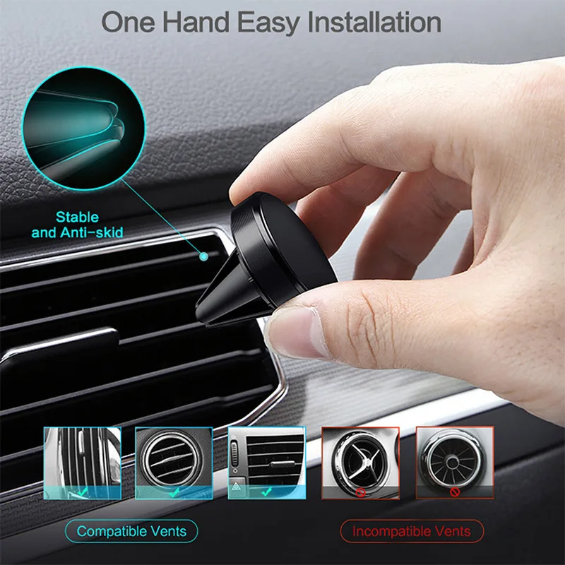 Metal Magnetic Car Phone Holder Mini Vent Clip Super Magnetic Car Phone Holder Mobile Phone Mount for IPhone 12 13Samsung Huawei