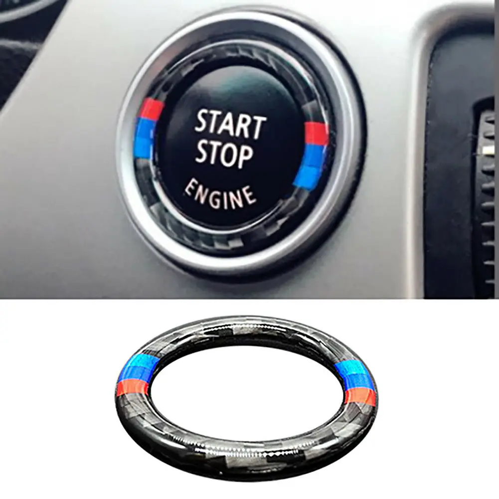 For BMW 3 Series E90 E92 E93 E89 Z4 2009-2012 Sport Carbon Fiber Engine Start Stop Push Button Ignition Key Ring Decor Trim