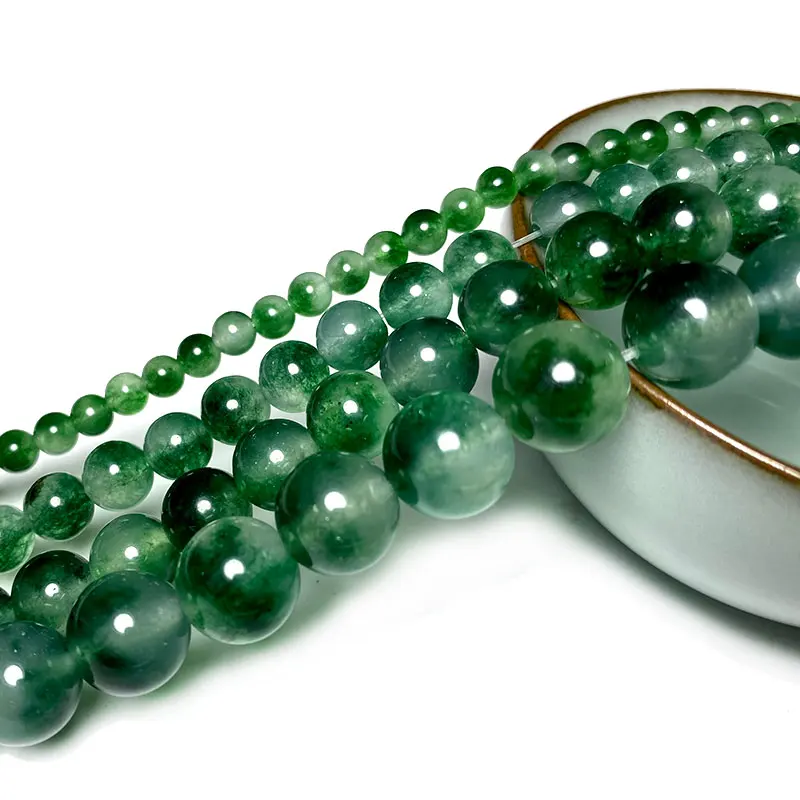 Natural Green Stone Beads Agate Crystal Jade Turquoise Loose Round Spacer Bead for Jewelry Making Diy Bracelet Accessories 15''
