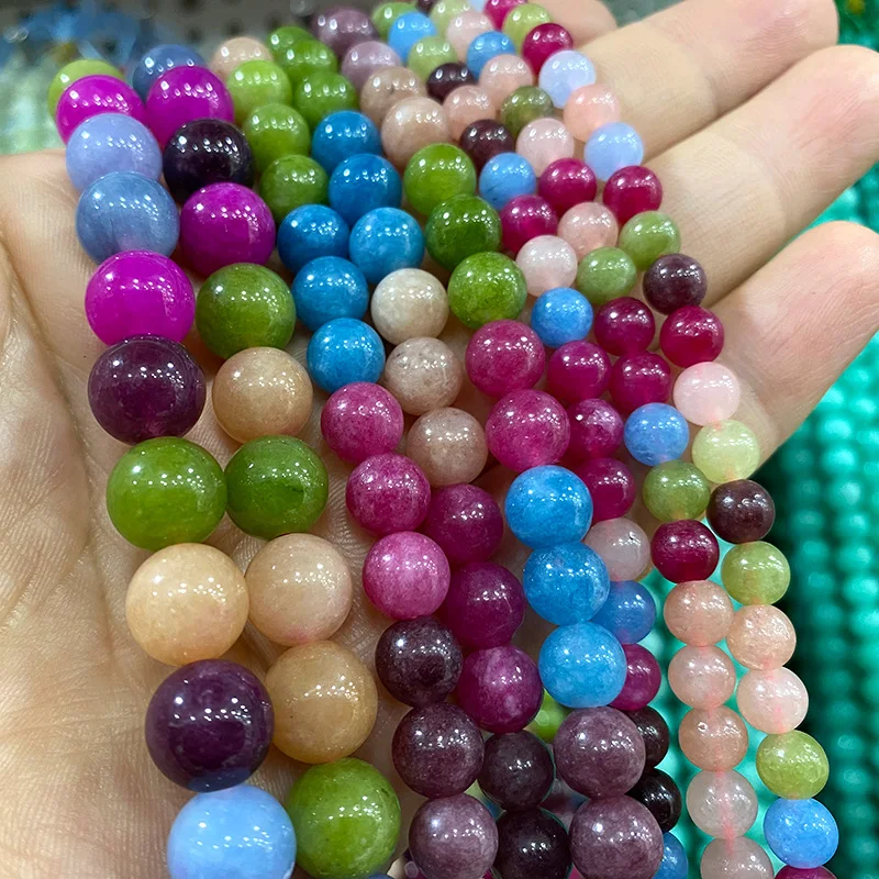 Natural Green Stone Beads Agate Crystal Jade Turquoise Loose Round Spacer Bead for Jewelry Making Diy Bracelet Accessories 15''