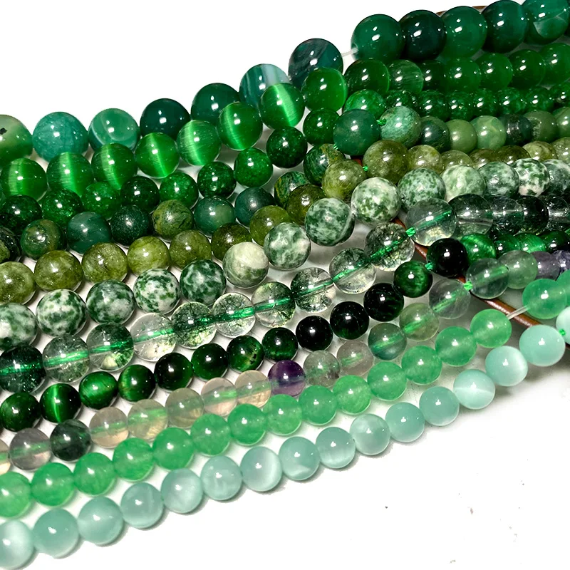 Natural Green Stone Beads Agate Crystal Jade Turquoise Loose Round Spacer Bead for Jewelry Making Diy Bracelet Accessories 15''