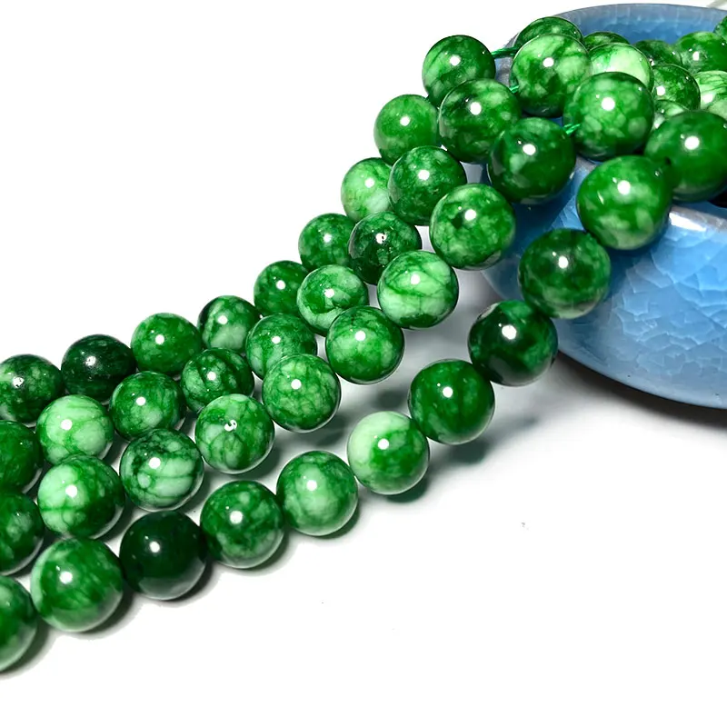 Natural Green Stone Beads Agate Crystal Jade Turquoise Loose Round Spacer Bead for Jewelry Making Diy Bracelet Accessories 15''