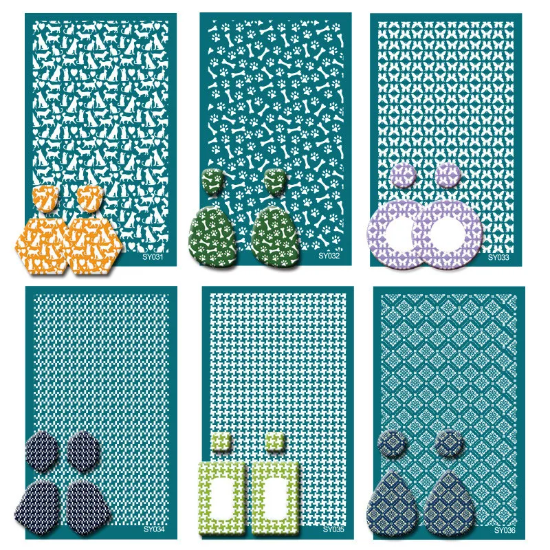 SNASAN Silk Screen Stencils Mesh Transfer Printing Tools Tulip Cat For DIY Painting Stencil Polymer Clay Earrings Jewelry Making