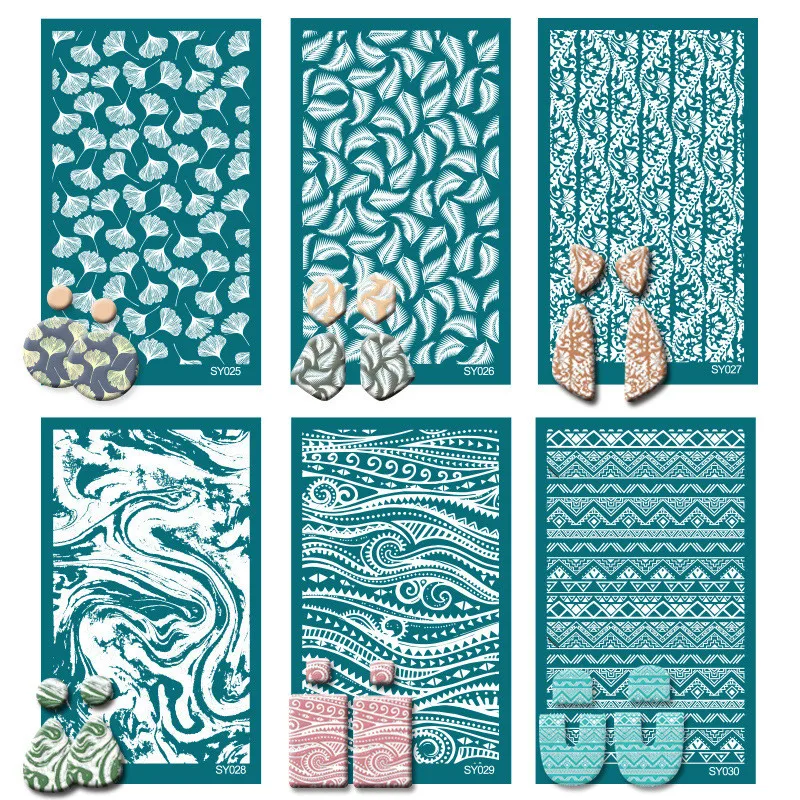 SNASAN Silk Screen Stencils Mesh Transfer Printing Tools Tulip Cat For DIY Painting Stencil Polymer Clay Earrings Jewelry Making