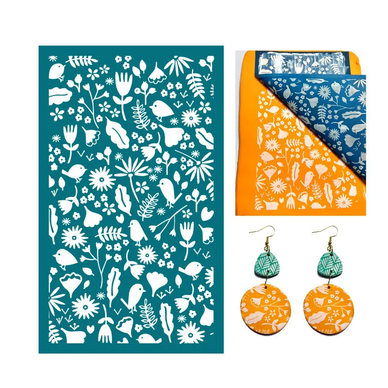 SNASAN Silk Screen Stencils Mesh Transfer Printing Tools Tulip Cat For DIY Painting Stencil Polymer Clay Earrings Jewelry Making