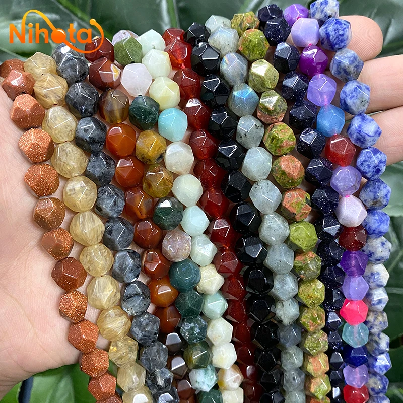 Natural Stone Faceted Turquoise Tiger Eye Stone Jaspers Quartz Agates Loose Spacers Beads for Jewelry Making 14" Inch 6/8/10mm