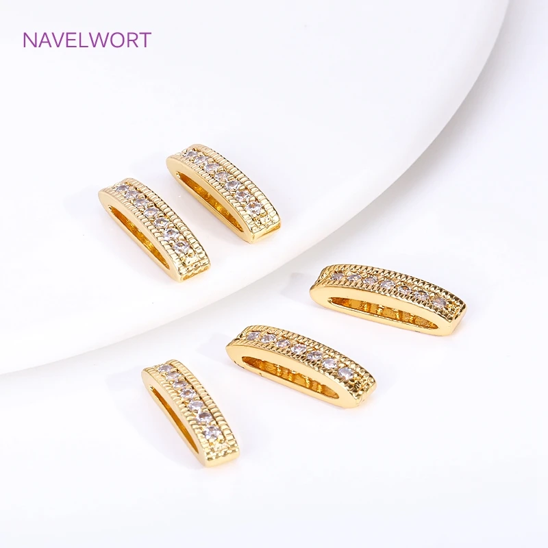 18K Gold Plated 2/3 Holes Pearl Jewelry Spacers Fittings,Beads Separator,Brass Inlaid Zircon Beading Components,DIY Accessories