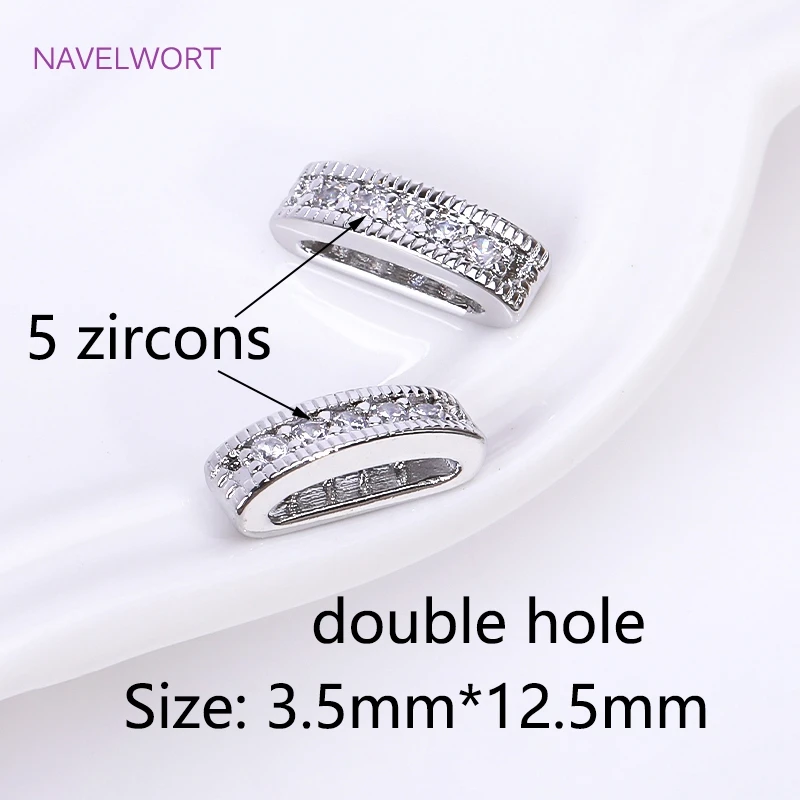 18K Gold Plated 2/3 Holes Pearl Jewelry Spacers Fittings,Beads Separator,Brass Inlaid Zircon Beading Components,DIY Accessories