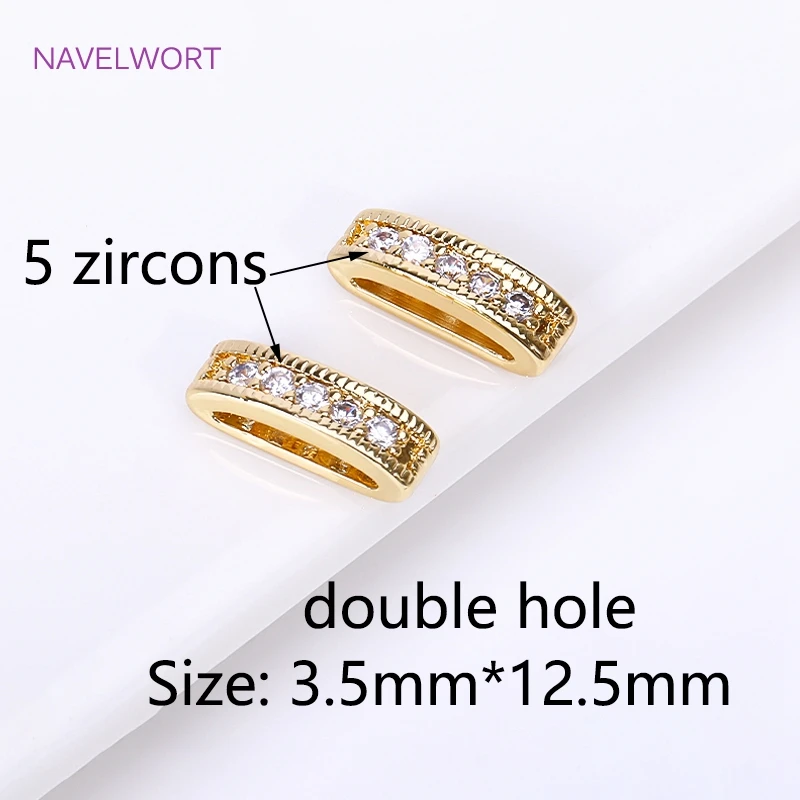 18K Gold Plated 2/3 Holes Pearl Jewelry Spacers Fittings,Beads Separator,Brass Inlaid Zircon Beading Components,DIY Accessories
