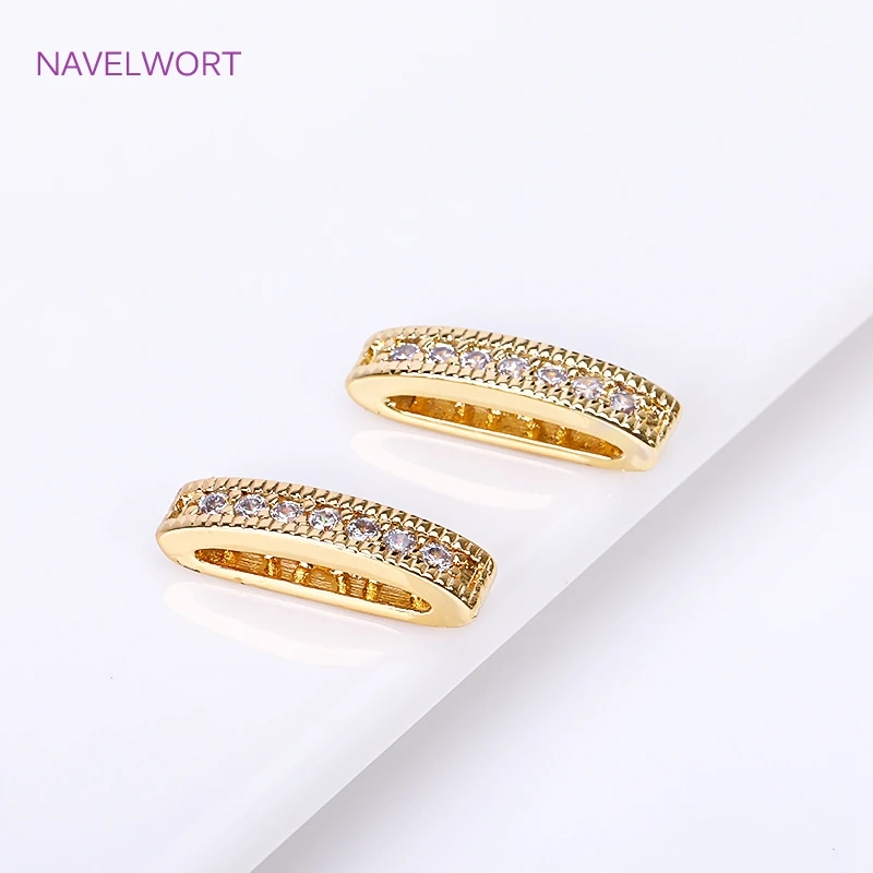 18K Gold Plated 2/3 Holes Pearl Jewelry Spacers Fittings,Beads Separator,Brass Inlaid Zircon Beading Components,DIY Accessories