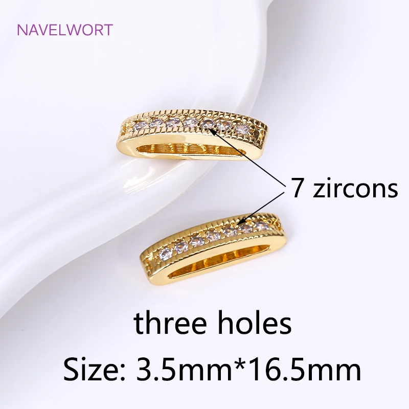 18K Gold Plated 2/3 Holes Pearl Jewelry Spacers Fittings,Beads Separator,Brass Inlaid Zircon Beading Components,DIY Accessories