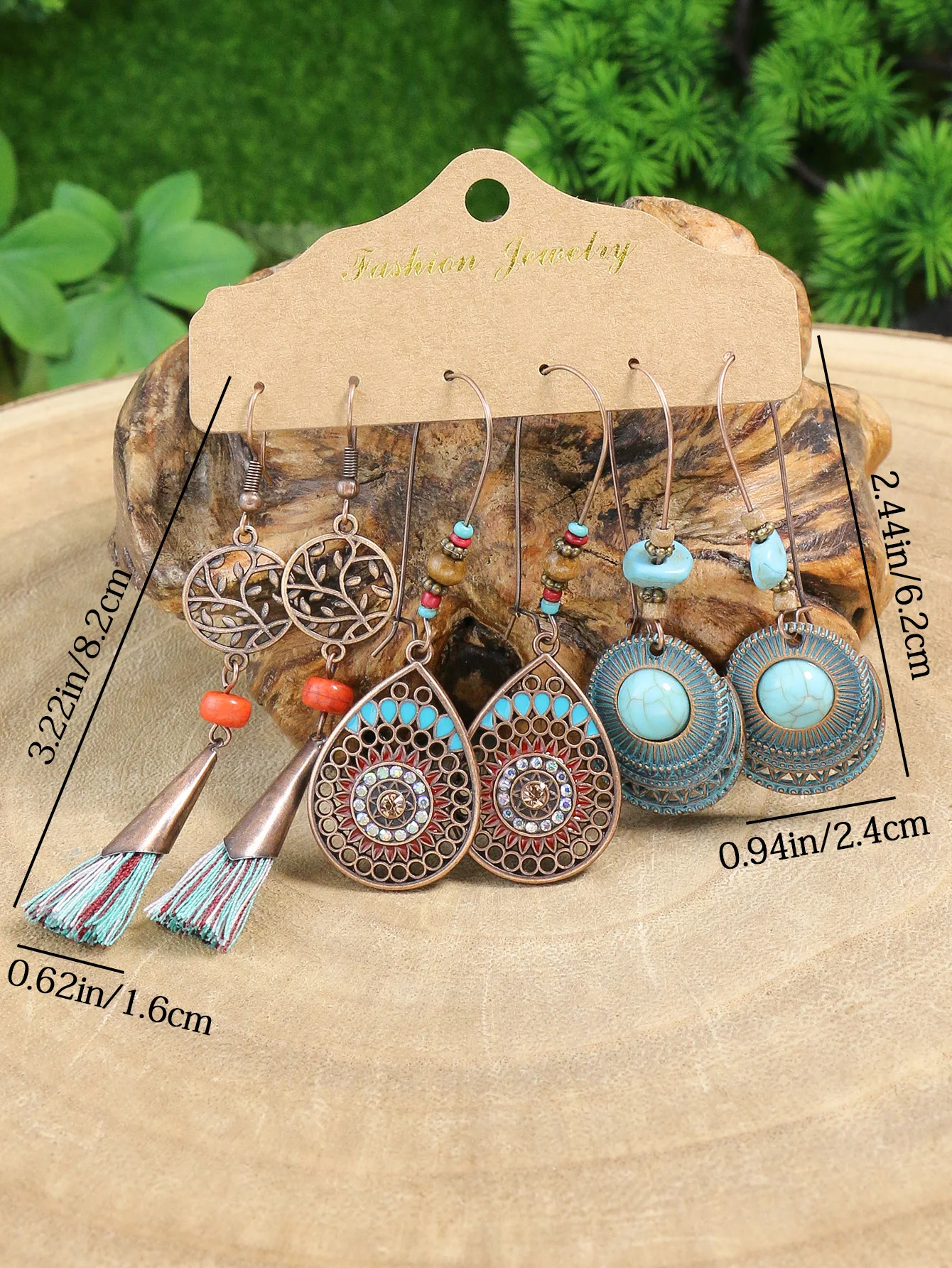 Ethnic Style Antique Alloy Earring Retro Hollow Earrings Bohemian Tassel Leaf Heart Shaped Pendant Accessories
