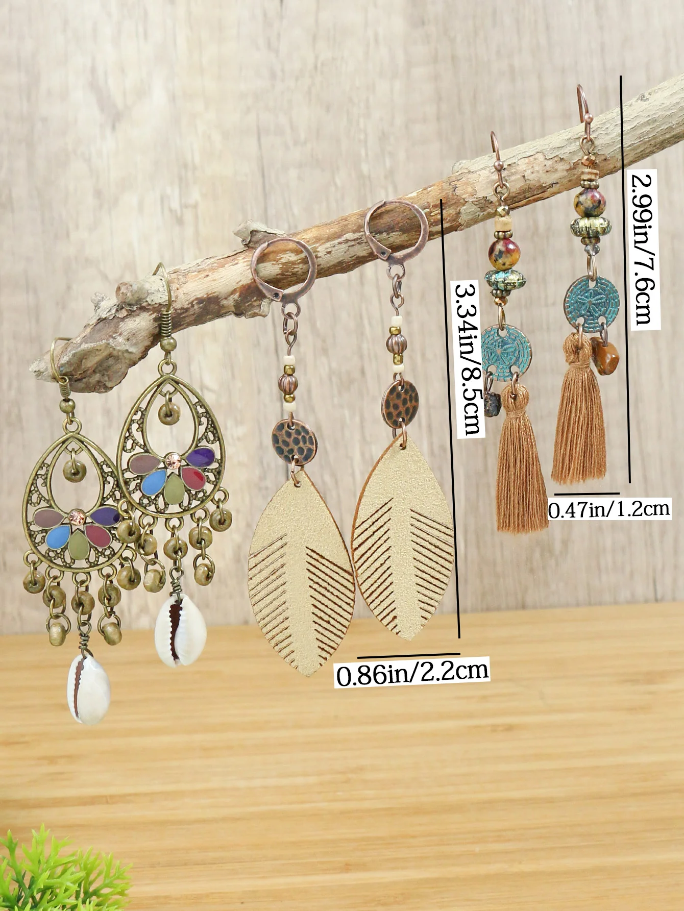 Ethnic Style Antique Alloy Earring Retro Hollow Earrings Bohemian Tassel Leaf Heart Shaped Pendant Accessories