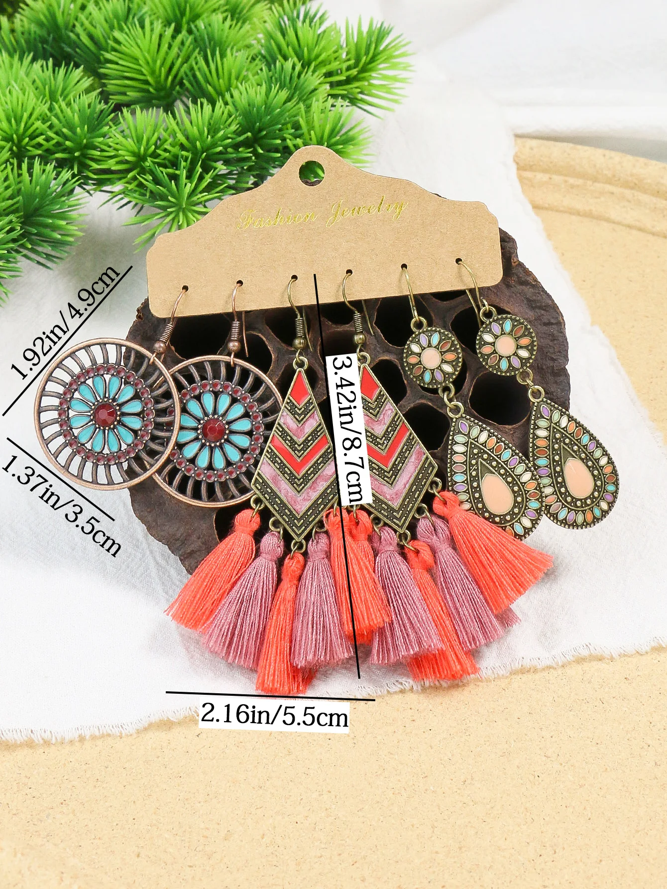 Ethnic Style Antique Alloy Earring Retro Hollow Earrings Bohemian Tassel Leaf Heart Shaped Pendant Accessories