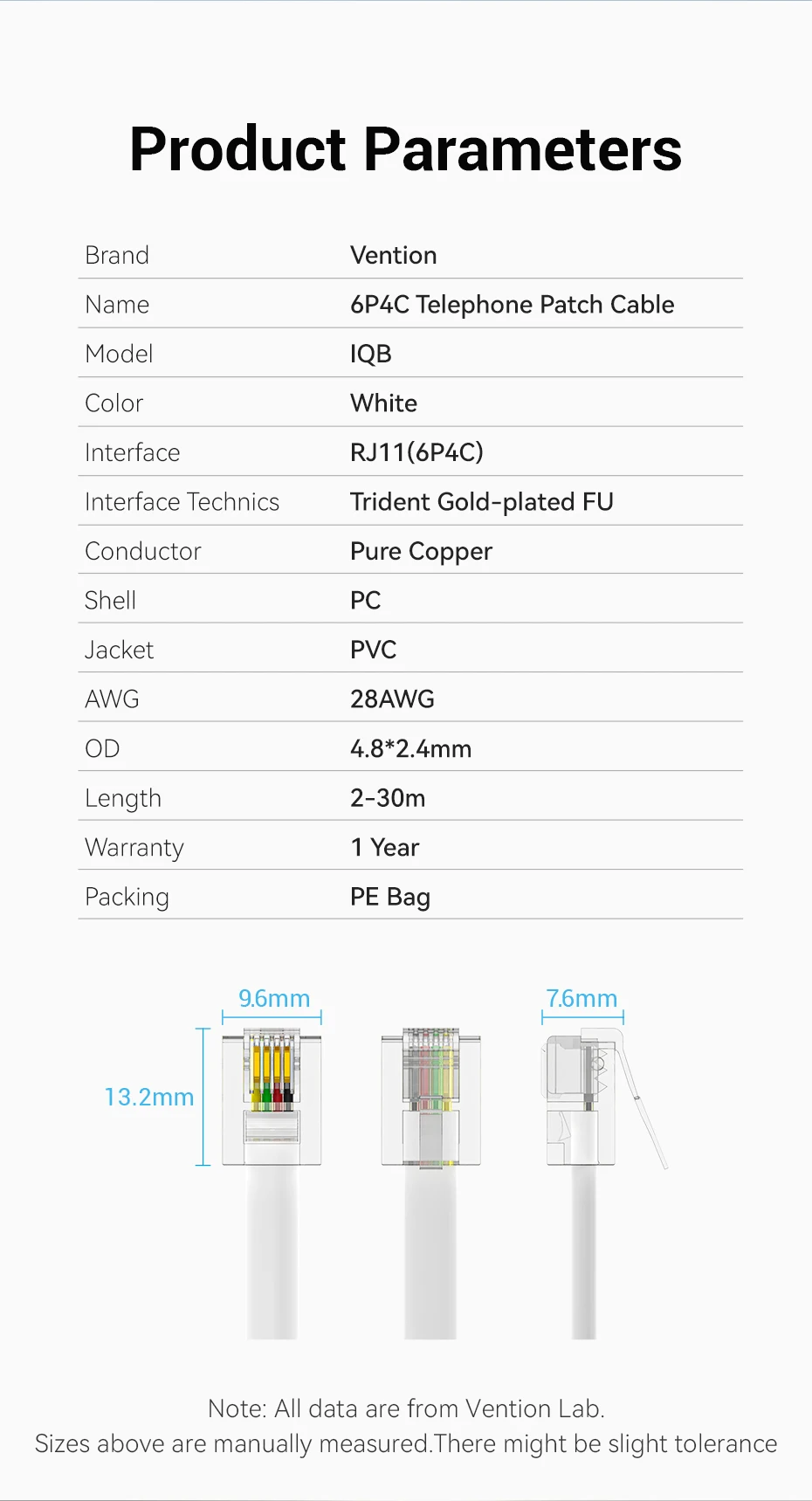 Vention RJ11 Telephone Cable RJ11 Male to Male 6P4C Phone Line Cord for DSL Modem Answernig Machine Caller ID Fax Telephone Cord