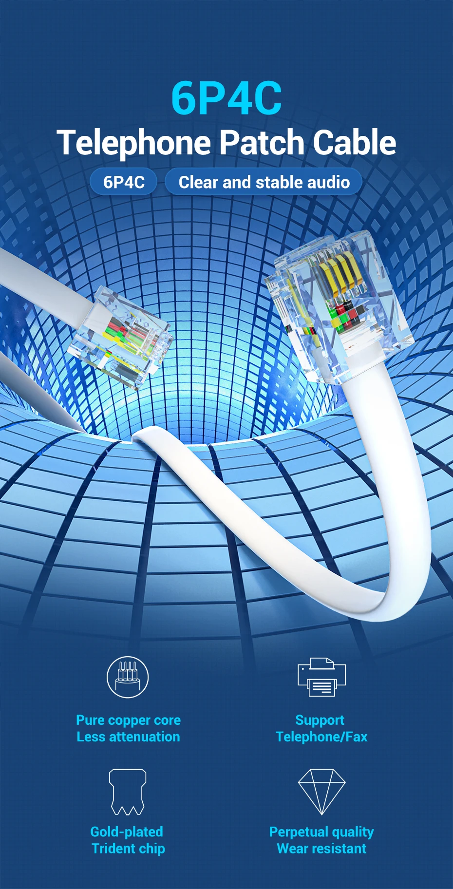 Vention RJ11 Telephone Cable RJ11 Male to Male 6P4C Phone Line Cord for DSL Modem Answernig Machine Caller ID Fax Telephone Cord