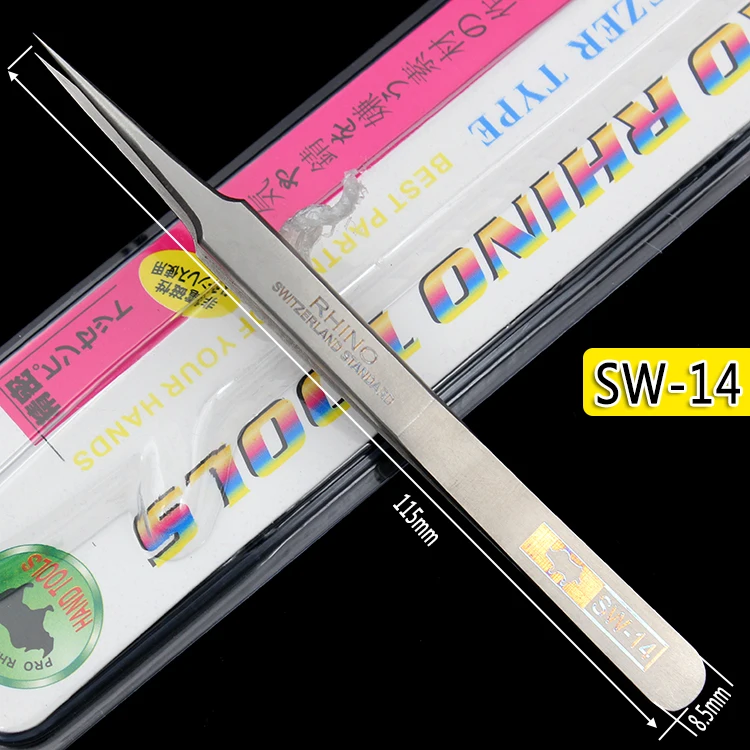Japanese Rhino SW Series Tweezers Anti-Magnetic Anti-Acid Frosted Precision Straight Elbow Forceps