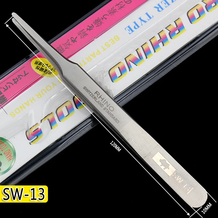 Japanese Rhino SW Series Tweezers Anti-Magnetic Anti-Acid Frosted Precision Straight Elbow Forceps