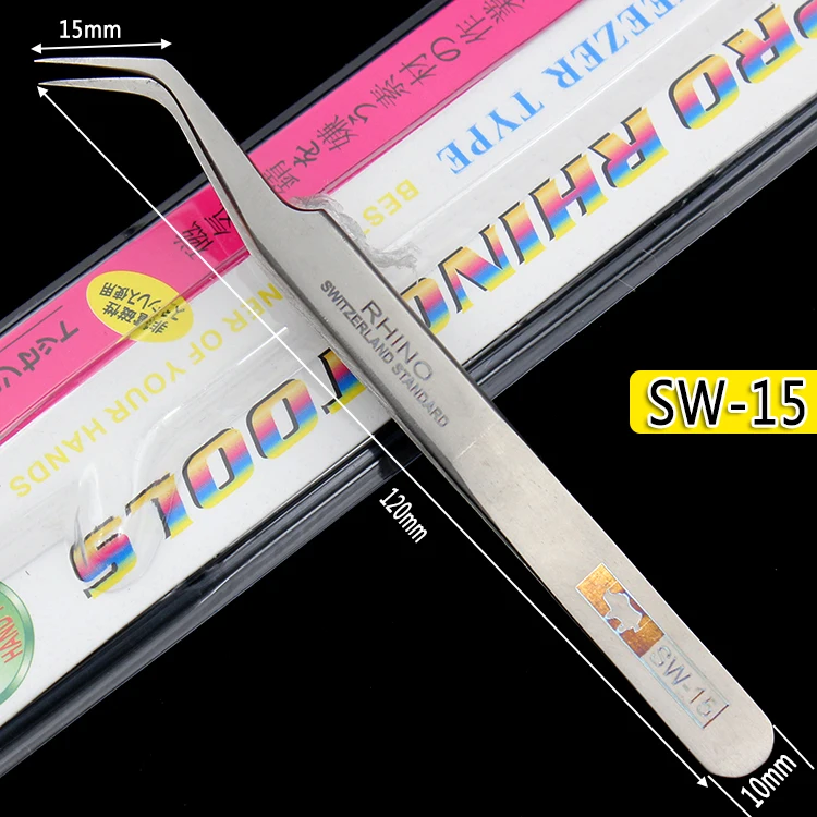 Japanese Rhino SW Series Tweezers Anti-Magnetic Anti-Acid Frosted Precision Straight Elbow Forceps