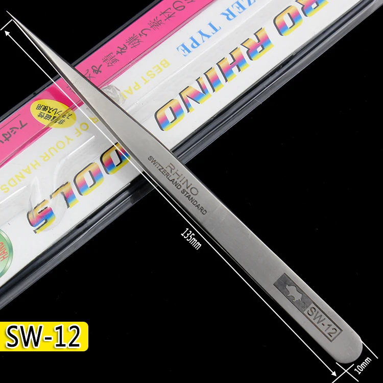 Japanese Rhino SW Series Tweezers Anti-Magnetic Anti-Acid Frosted Precision Straight Elbow Forceps