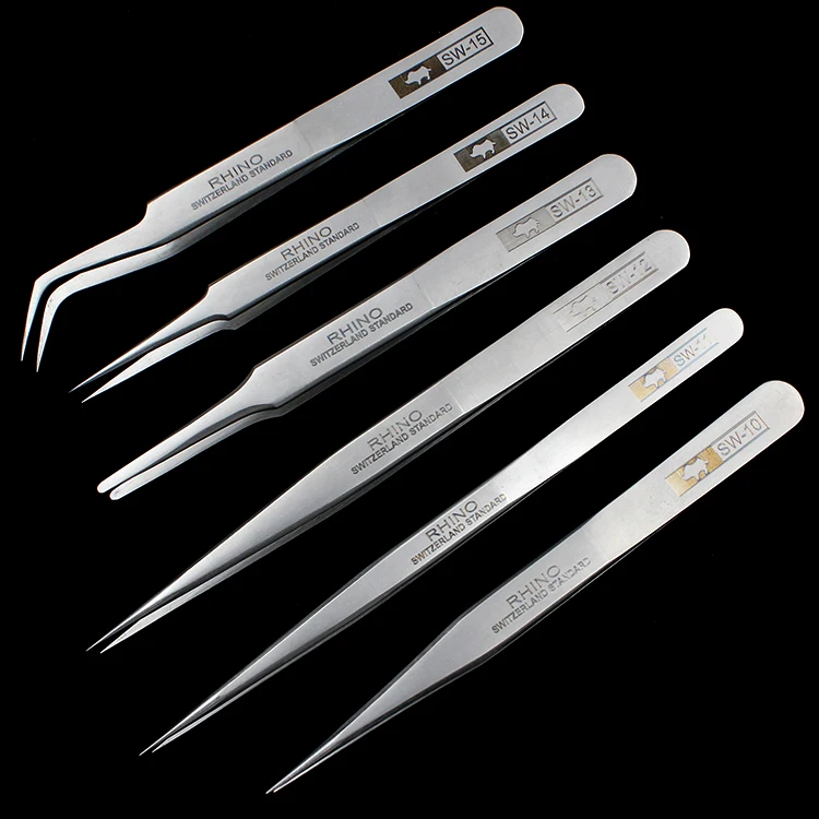 Japanese Rhino SW Series Tweezers Anti-Magnetic Anti-Acid Frosted Precision Straight Elbow Forceps