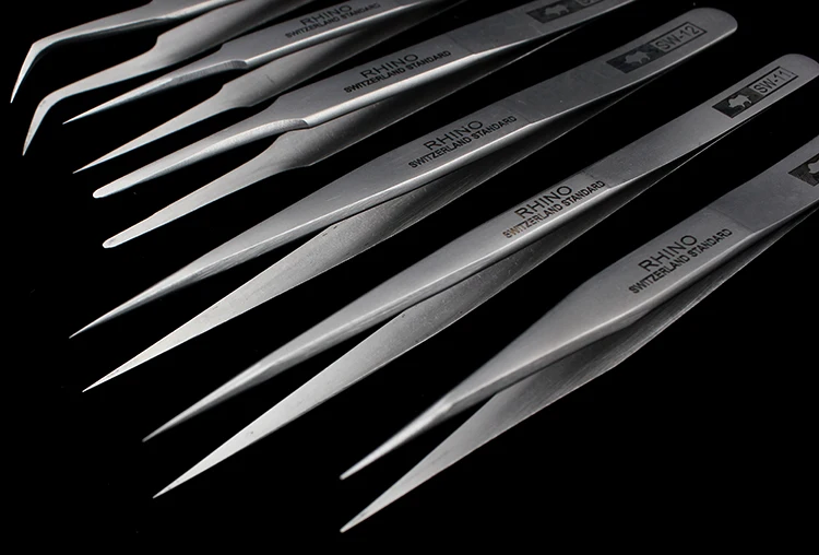 Japanese Rhino SW Series Tweezers Anti-Magnetic Anti-Acid Frosted Precision Straight Elbow Forceps