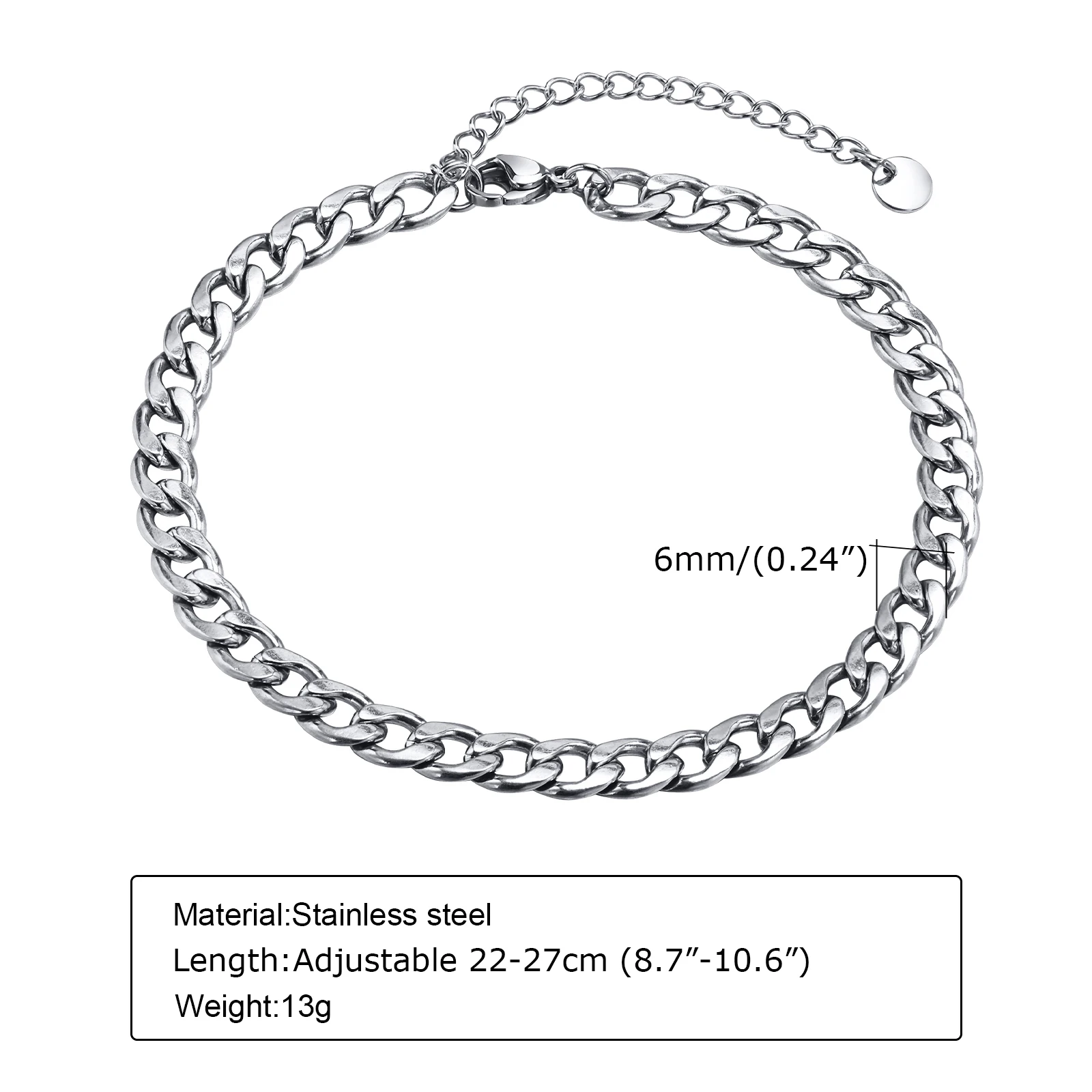 Waterproof Stainless Steel Cuban Wheat Chain Anklet Bracelets for Men, Summer Holiday Beach Foot Gifts Jewelry,Length Adjustable