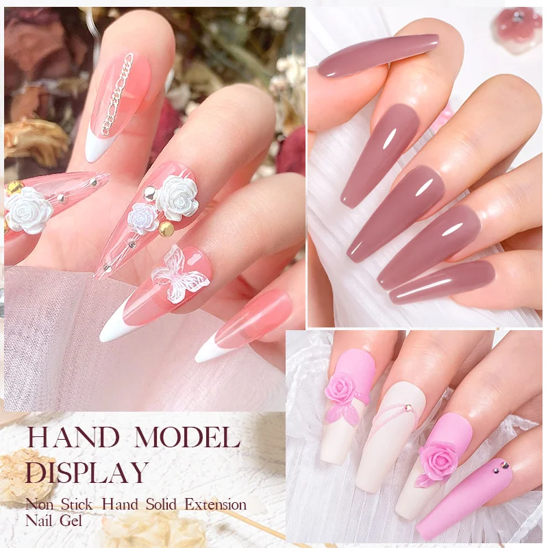 7ML Solid Non Stick Hand Extension Gel Nail Polish Clear Nude Pink Extension Gel Rhinestone Glue For Nail Art Design Manicure