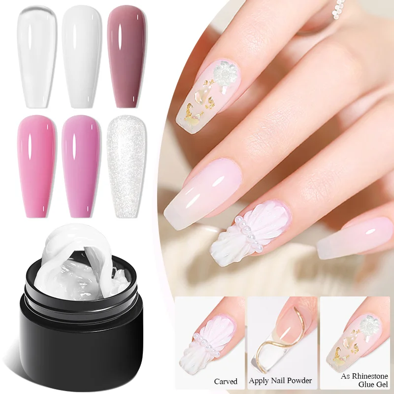 7ML Solid Non Stick Hand Extension Gel Nail Polish Clear Nude Pink Extension Gel Rhinestone Glue For Nail Art Design Manicure